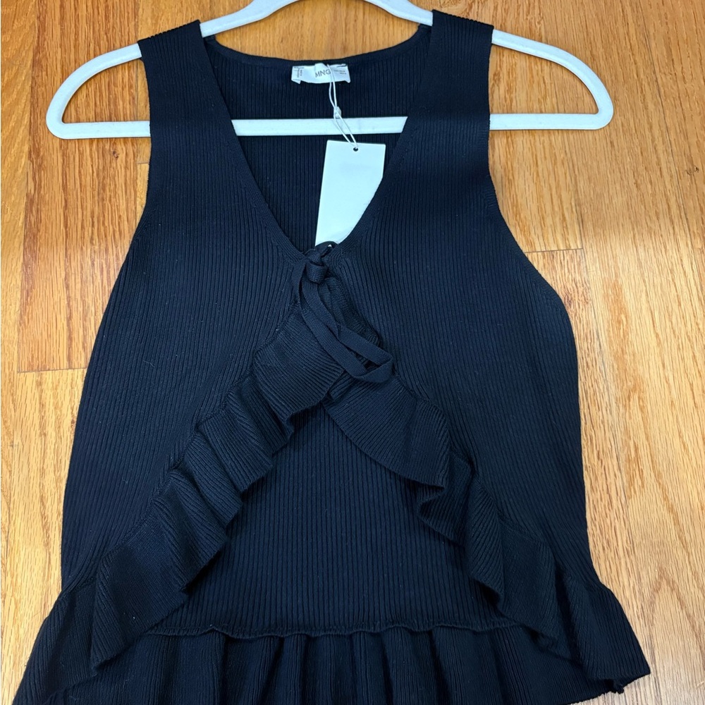 Mango Black Ruffle Tank Top